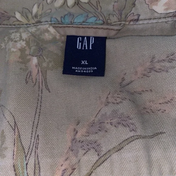GAP Women's XL Khaki Cotton Twill Jacket Floral Trim Utility Peplum Button Up - Picture 9 of 16